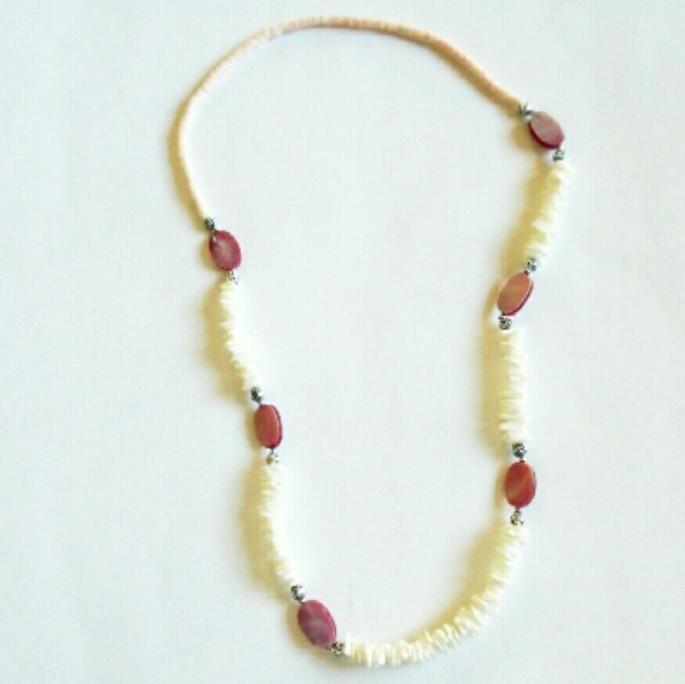 White beaded sea shell necklace